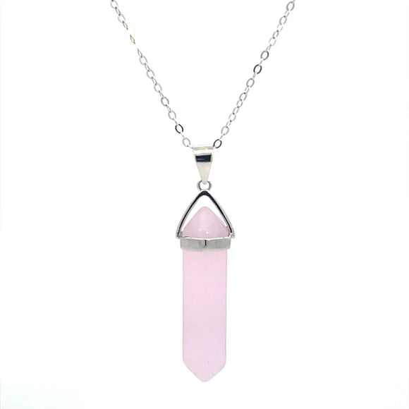STNW-300, Sterling Silver Real Stone Necklace- Pink, Moon, Water,Black, Jade, Purple color