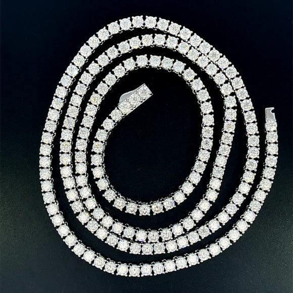 Moissanite Stone D Color Unisex Tennis Chain 3mm Width 24 Inch Length-silver color