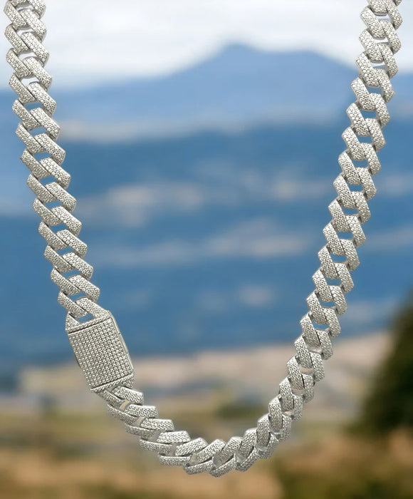 Moissanite Stone D Color Unisex Cuban Chain 12mm Width 22Inch Length-silver color