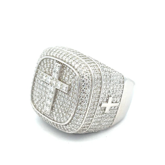 Moissanite Stone D Color Unisex Sterling Silver Cross Rings-silver color