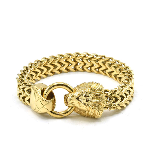 SBM-530, Men Stainless Steel 1 Lion Head Bracelet- Width-12mm, Length-8.5'', 6mm thick