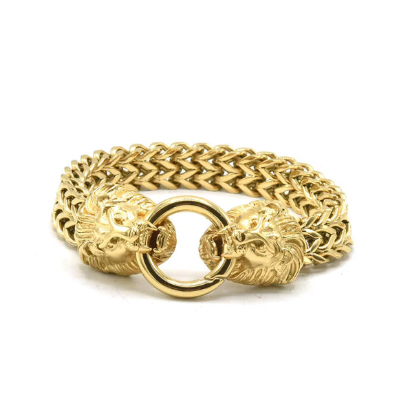 SBM-561, Men Stainless Steel 2 Lion Heads Bracelet- 8.5'' length. 12mm width, 5mm thick