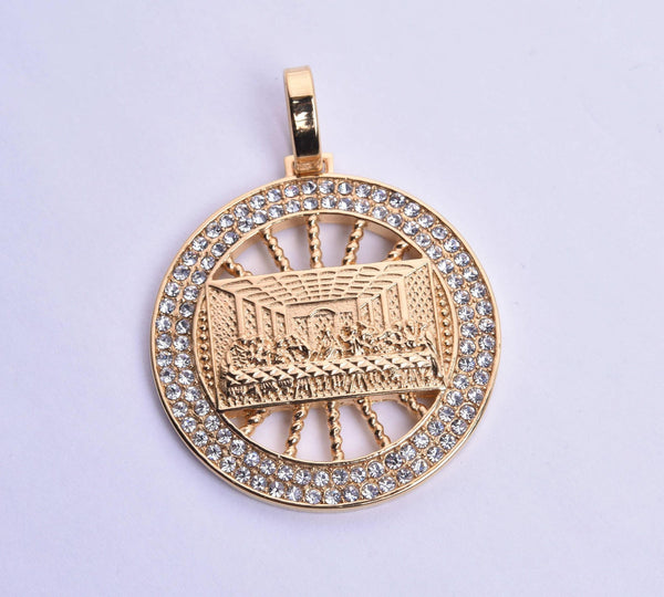 SP-1132, Stainless Steel Last Supper Pendant-gold or silver color, 47mm round, 65mm high, 4mm thick