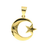 SP 1302, Stainless Steel Moon-Star Pendant, gold or silver color, 32mm width, 43mm high, 2mm thick