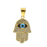 SP 1404, Stainless Steel Henson Hand Evil Eyes Pendant, gold or silver color