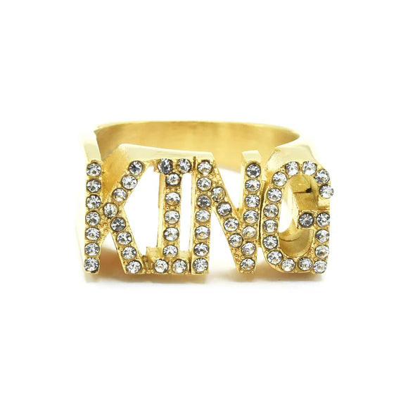 SRM-04, Stainless Steel Unisex KING Fashion Ring, gold or silver color, 10mm High x 23mm Width, 2mm Thick