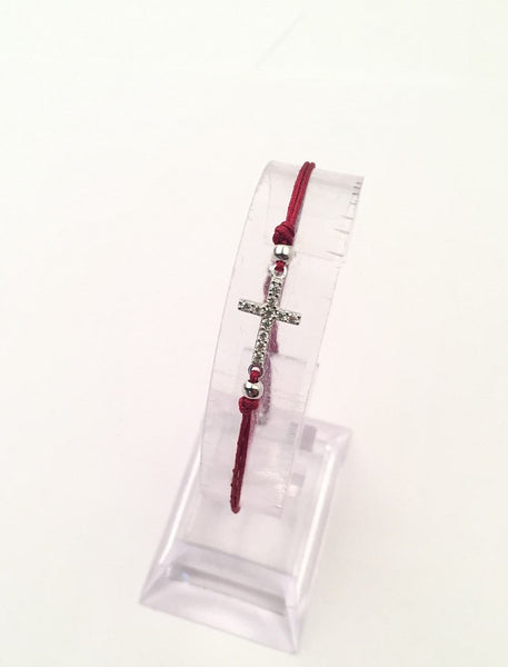 STBB-09, Sterling Silver Cross Red String-gold or silver color,
