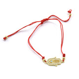 STBB-42, Sterling Silver Hamsa Hand and Evil eyes Red String bracelet-Gold or Silver color