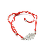 STBB-42, Sterling Silver Hamsa Hand and Evil eyes Red String bracelet-Gold or Silver color