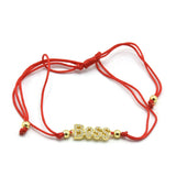 STBB 73, Sterling Silver "Boss" Shape Red String Bracelet-gold or silver color