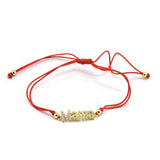 STBB 74, Sterling Silver "Mama" Shape Red String Bracelet-gold or silver color