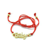STBB-75, Sterling Silver "Baby" sign red string bracelet -gold or silver color