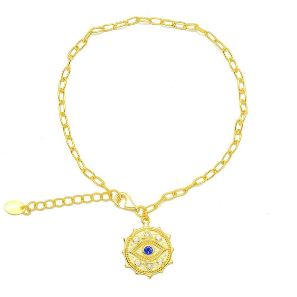 STBW-198, Sterling Silver Evil Eyes Charm Bracelet-gold or silver color