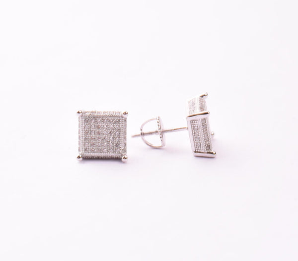 STEM-186, Men 925 Sterling Silver Screw Back Stud Earrings -9mm Square Silver color
