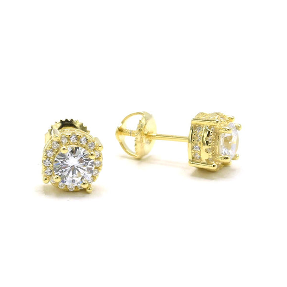 STEM-262, Men 925 Sterling Silver Screw Back Stud Earrings-7mm Round Gold or Silver Color