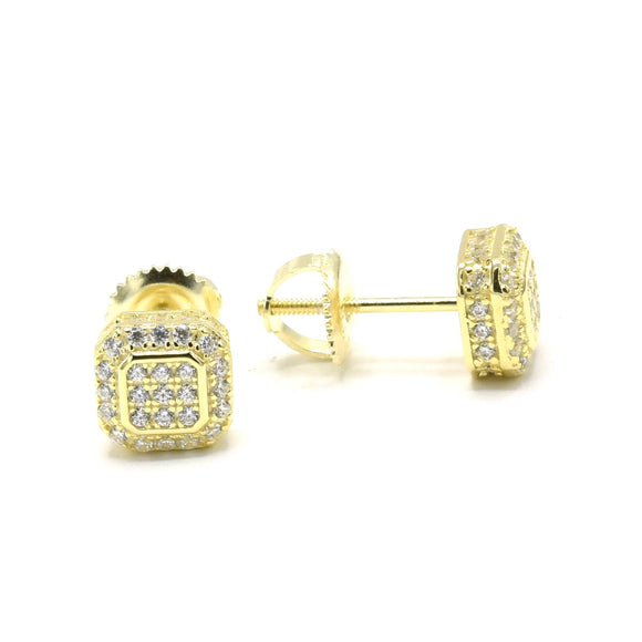 STEM-276, Men 925 Sterling Silver Screw Back Stud Earrings -7mm Square gold or silver color