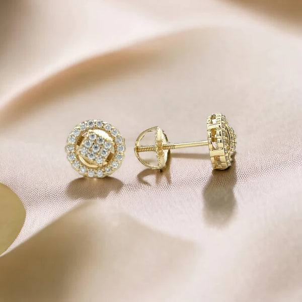 Moissanite Stone Sterling Silver 7mm Round Unisex Stud Earrings Screw Back-gold or silver color, MEM 05