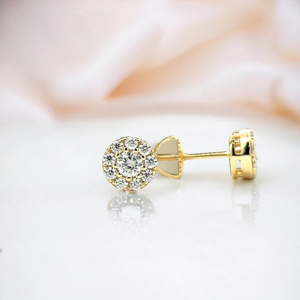 Moissanite Stone Sterling Silver Unisex 7mm Round Screw Back Stud Earrings-gold or silver color, MEM 07