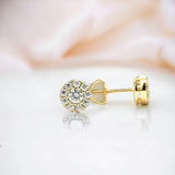 Moissanite Stone Sterling Silver Unisex 7mm Round Screw Back Stud Earrings-gold or silver color, MEM 07