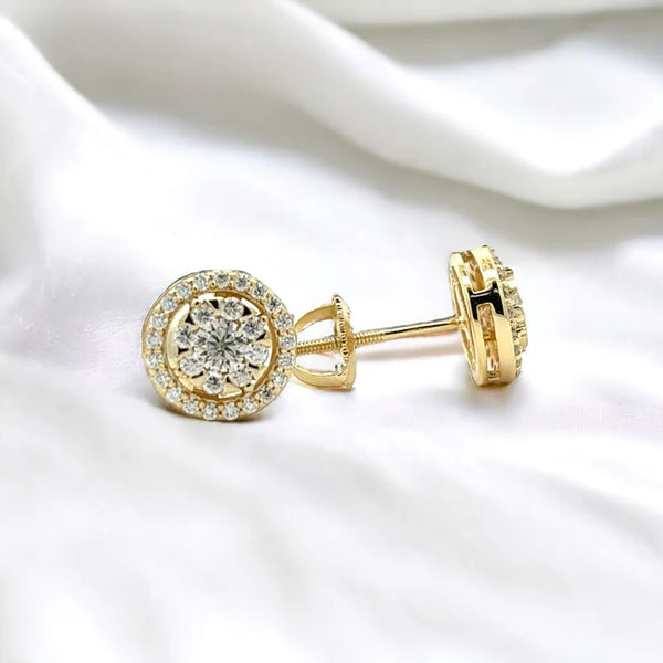 Moissanite Stone Sterling Silver 8mm Round Unisex Screw Back Stud Earring-gold or silver color, MEM 09
