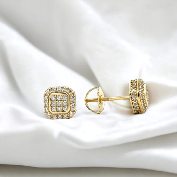 Moissanite Stone Sterling Silver 7mm Square Unisex Screw Back Stud Earrings-gold or silver color, MEM 10