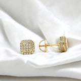 Moissanite Stone Sterling Silver 7mm Square Unisex Screw Back Stud Earrings-gold or silver color, MEM 10