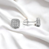 Moissanite Stone Sterling Silver 7mm Square Unisex Screw Back Stud Earrings-gold or silver color, MEM 10