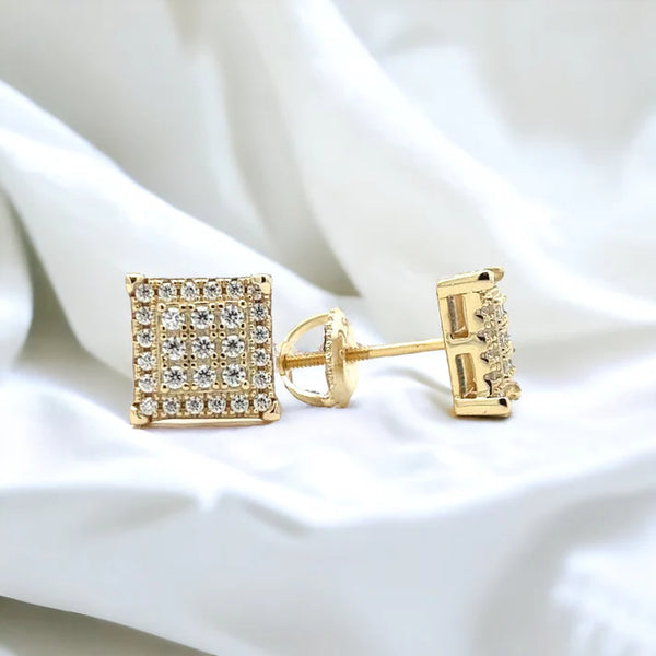 Moissanite Stone Sterling Silver 8mm Square Unisex Screw Back Stud Earrings-gold or silver color, MEM 12