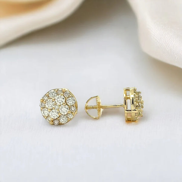 Moissanite Stone Sterling Silver 9mm Round Screw Back Stud Earrings-gold or silver color, MEM 15