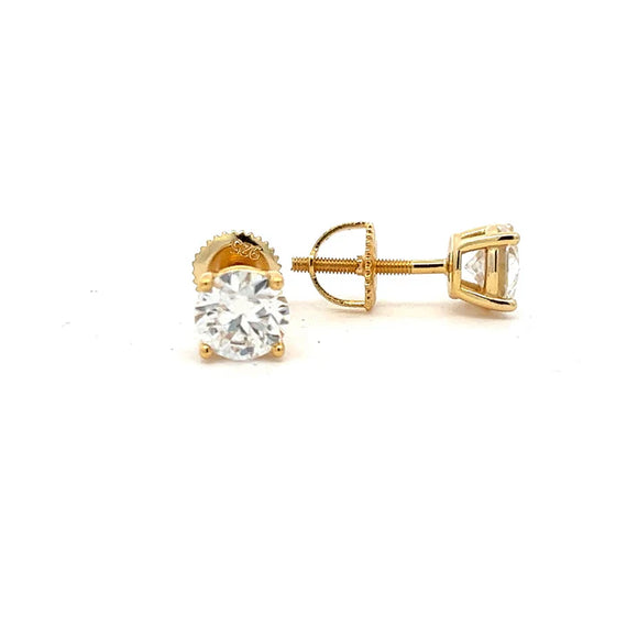 Moissanite Stone Sterling Silver Unisex Stud Earrings 7mm Round (1ct) Screw Back-gold or silver color