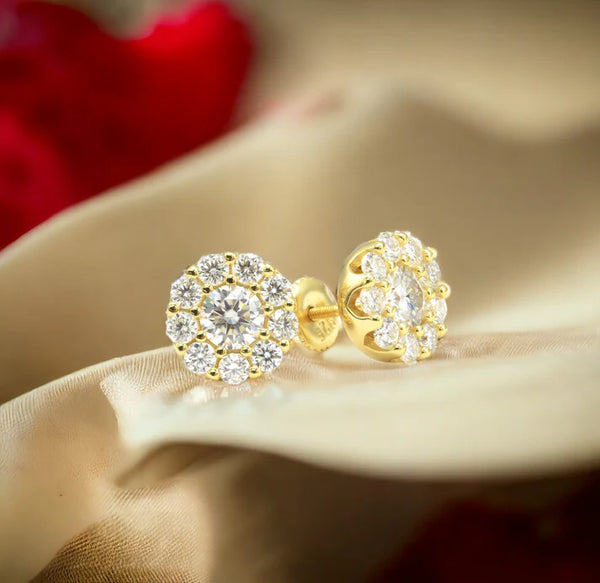 Moissanite Stone Sterling Silver Unisex 9mm Screw Back Stud Earrings-gold or silver color, MEM 24