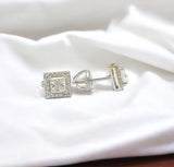 Moissanite Stone Sterling Silver Unisex 7mm Square Screw Back Stud Earrings-gold or silver color, MEM 32