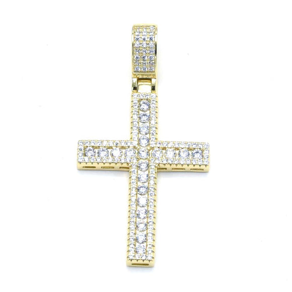 STPM-342, Men and Women S925 Sterling Silver Icy Bling Bling Cross Pendant-Gold or Silver color