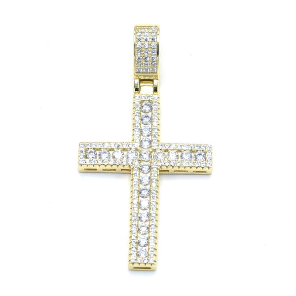 STPM-342, Men and Women S925 Sterling Silver Icy Bling Bling Cross Pendant-Gold or Silver color
