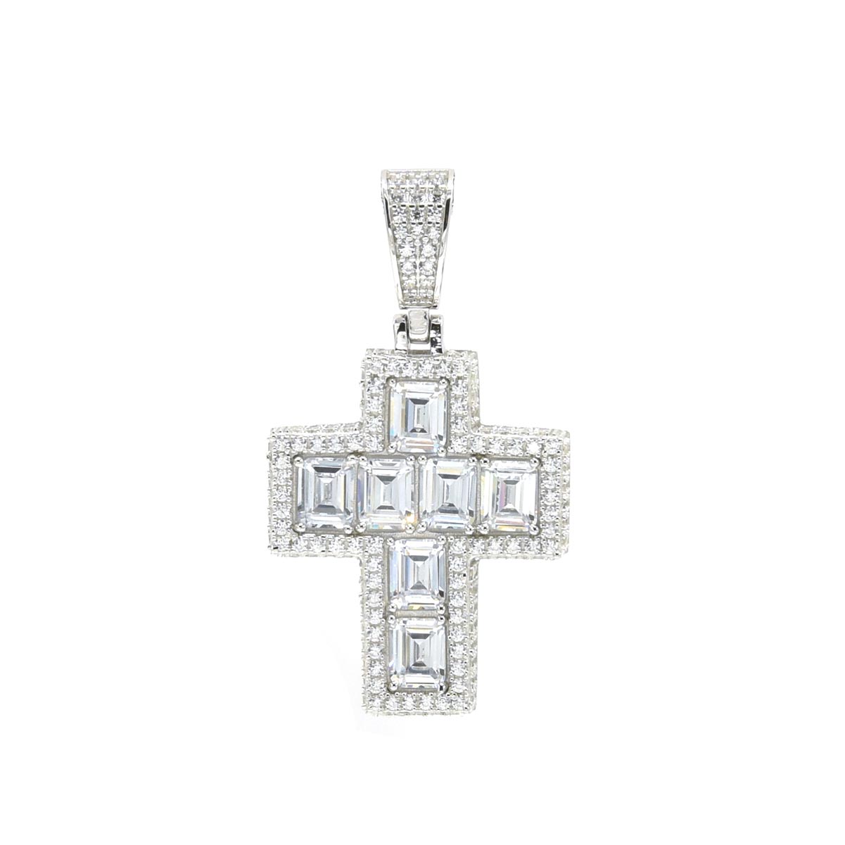 H&J Jewelry 925 Sterling Silver Icy Bling CZ Gold Plated/Silver 1-Row Cross Pendant – Men's Unisex, S276
