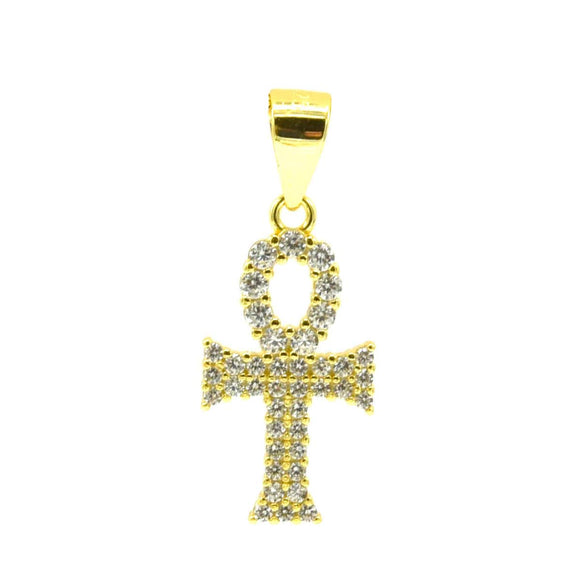 STPW-337, Tiny Unisex S925 Sterling Silver Icy Bling Bling Ankh Pendant-Gold or Silver color