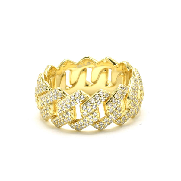 STRM 150, Unisex S925 Sterling Silver Icy out Bling Bling Cuban Link ring-Gold or Silver color
