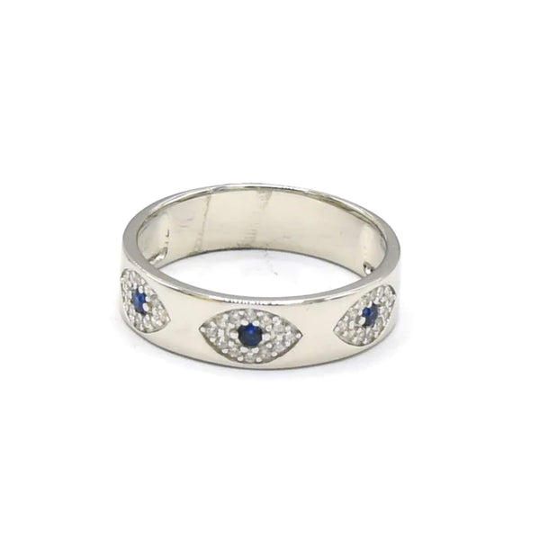 STRW 801, Women S925 Sterling Silver Cuban Zirconium Evil eye ring