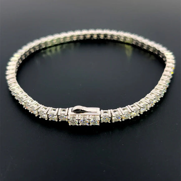 Moissanite Stone Sterling Silver Unisex Tennis Bracelet 4mm width 7.5 Inch Length-silver color