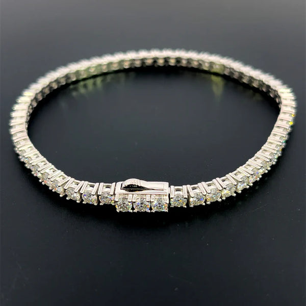 Moisssanite Stone Sterling Silver Unisex Tennis Bracelet 3mm Width 7Inch Length-silver color