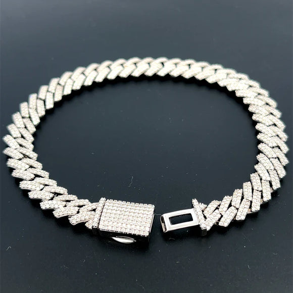 Moissanite Stone Unisex Cuban Bracelet 8mm Width 8 Inch Length-silver color