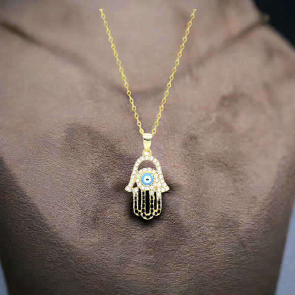STNW-105, Sterling Silver Hamsa Hand Pendant Necklace- gold or silver color