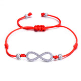 STBB-04, Sterling Silver Infinity Red String Bracelet- gold or silver color