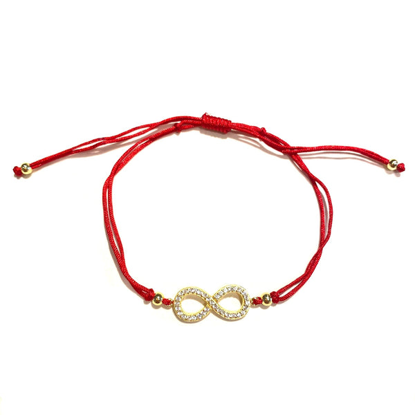 STBB-04, Sterling Silver Infinity Red String Bracelet- gold or silver color