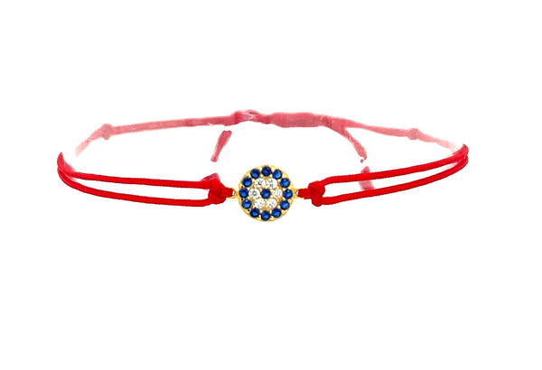 STBB-08, Sterling Silver Round Shape Evil eyes Red String Bracelet-gold or silver color