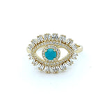 STRW 999, Women S925 Sterling Silver Emerald Cut and Cuban Zirconium Evil Eye Ring