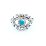 STRW 999, Women S925 Sterling Silver Emerald Cut and Cuban Zirconium Evil Eye Ring