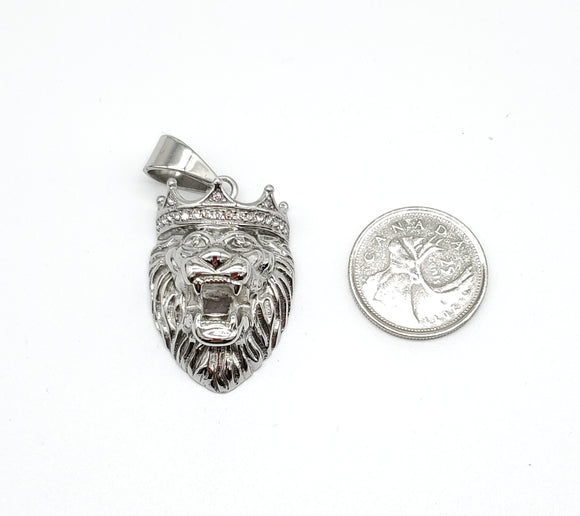SP-846,Stainless Steel Lion head with Crown Pendant, silver color, 20mm width, 50mm high, 14mm thick
