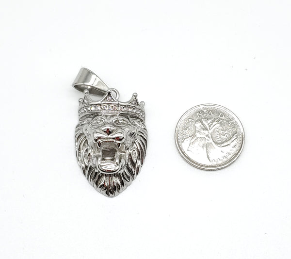 SP-846,Stainless Steel Lion head with Crown Pendant, silver color, 20mm width, 50mm high, 14mm thick