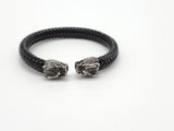 LBM-387,Stainless Steel Lion Head Leather Bangle-Gold or silver color, Width-8mm,Length-55mm